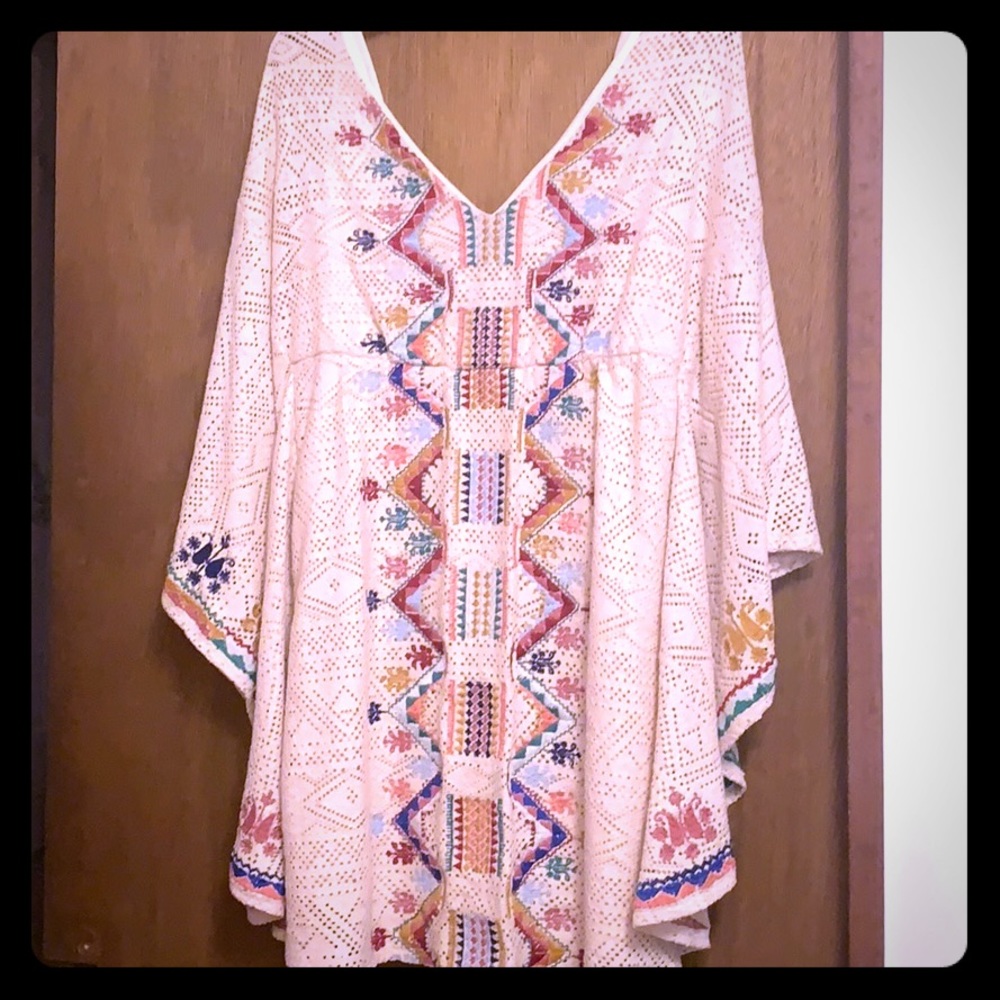 Judith March Embroidered Boho Crochet Mini Dress